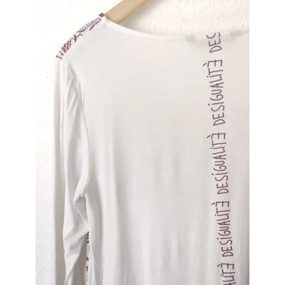 3/$20 Desigual Kassandra White & Red Floral Asymmetrical Long Sleeve Blouse M - Picture 6 of 8